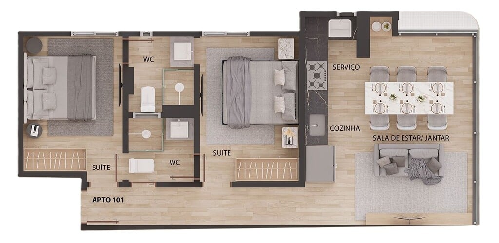 Planta 03 - 2 dorm 57,4m