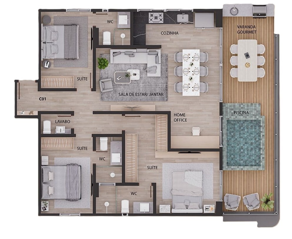 Planta 08 - 3 dorm 119,1m