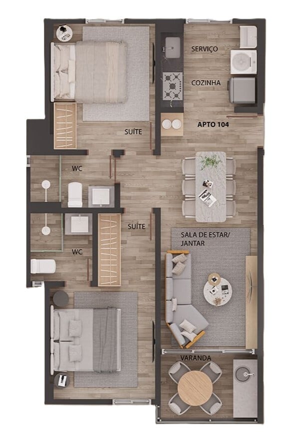 Planta 04 - 2 dorm 59,4m