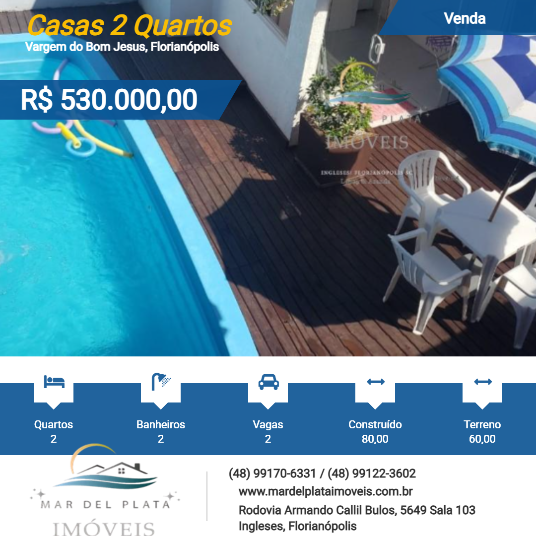 Casas 2 Quartos para Venda, em Florianópolis, bairro Vargem do Bom Jesus, 2 dormitórios, 2 banheiros, 2 vagas
