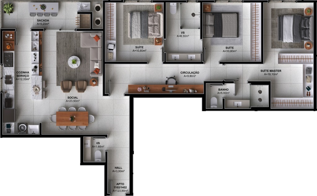 Planta 10 - 3 dorm 123,80m