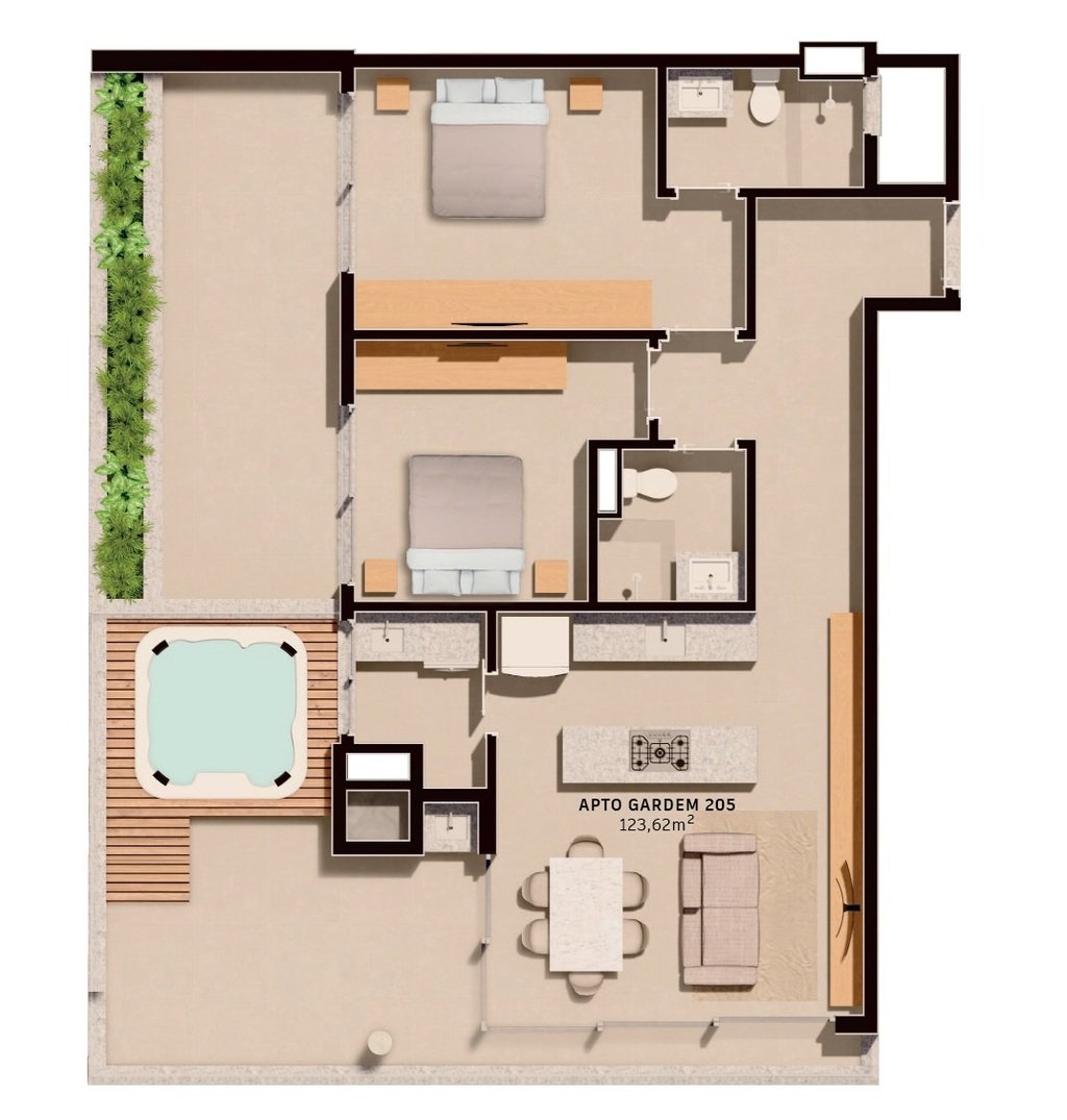 Planta 06 - 2 dorm 123,62m - garden