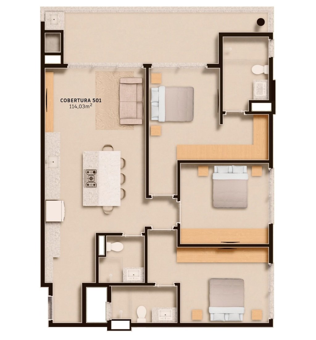 Planta 13 - 3 dorm 114,03m - cobertura horizontal