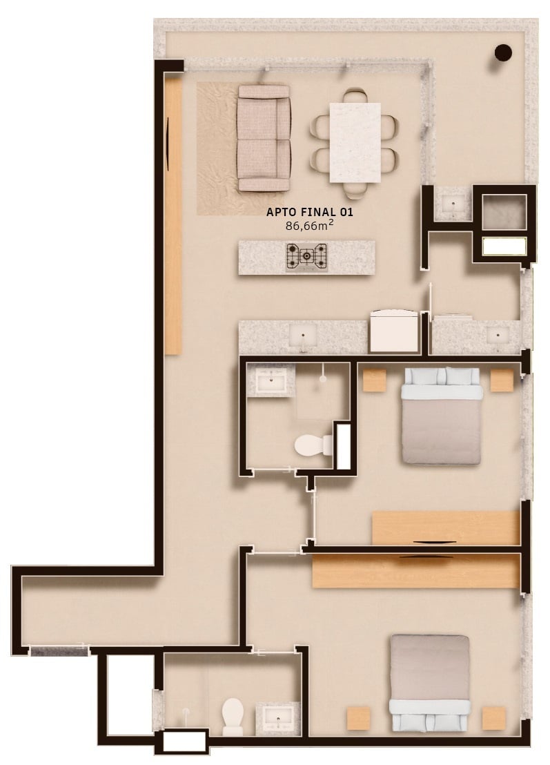 Planta 04 - 2 dorm 86,66m