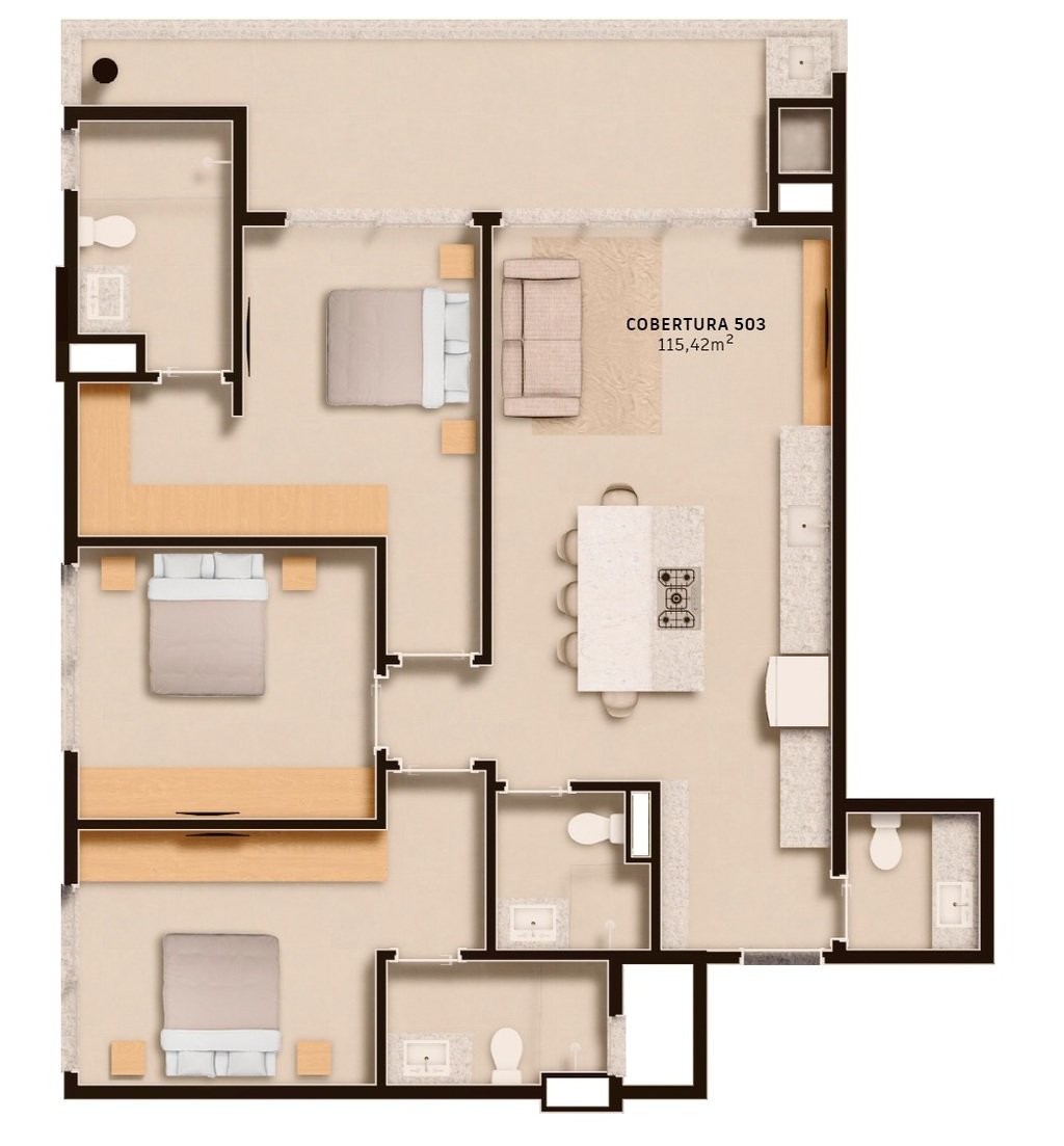 Planta 14 - 3 dorm 115,42m - cobertura horizontal