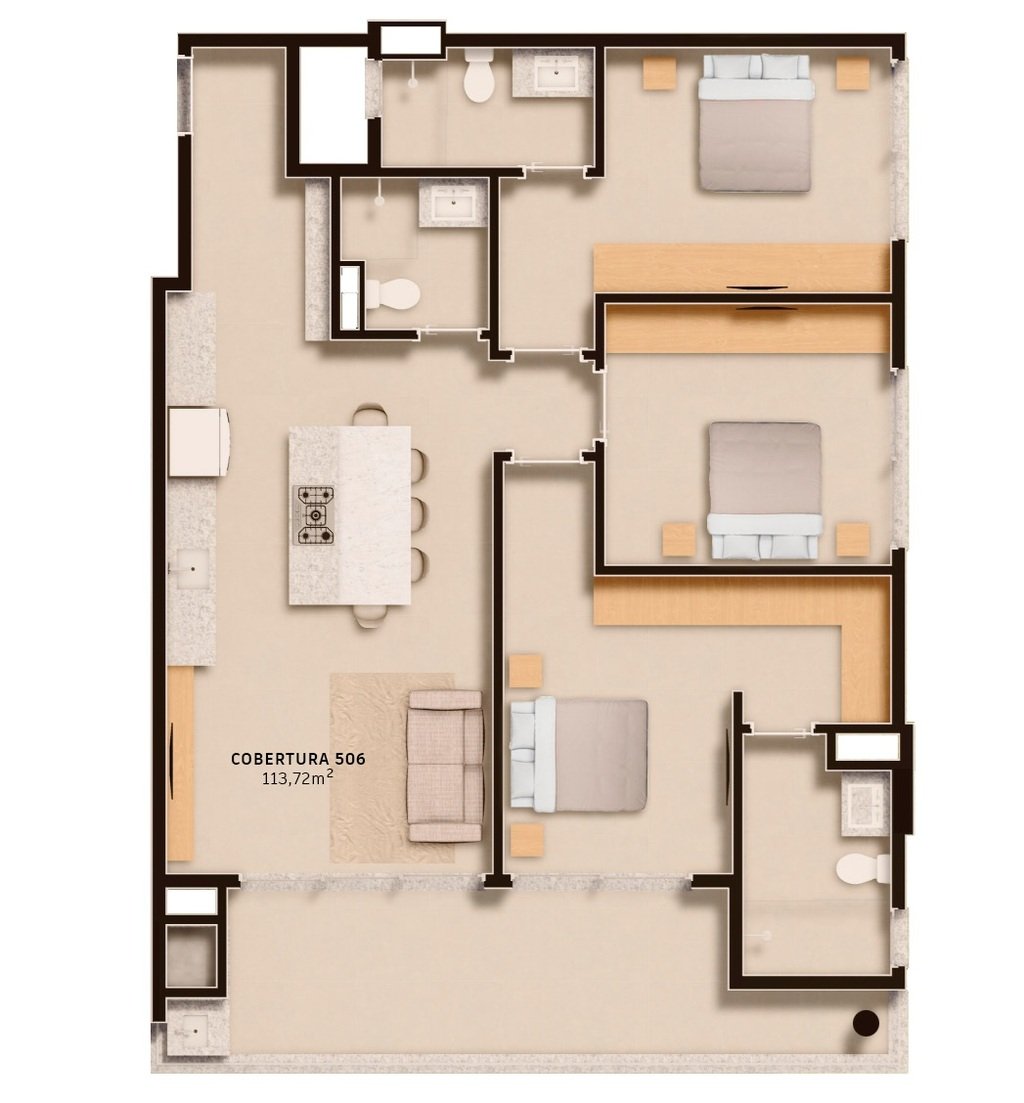 Planta 12 - 3 dorm 113,72m - cobertura horizontal