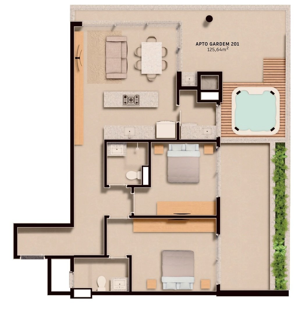 Planta 08 - 2 dorm 125,64m - garden