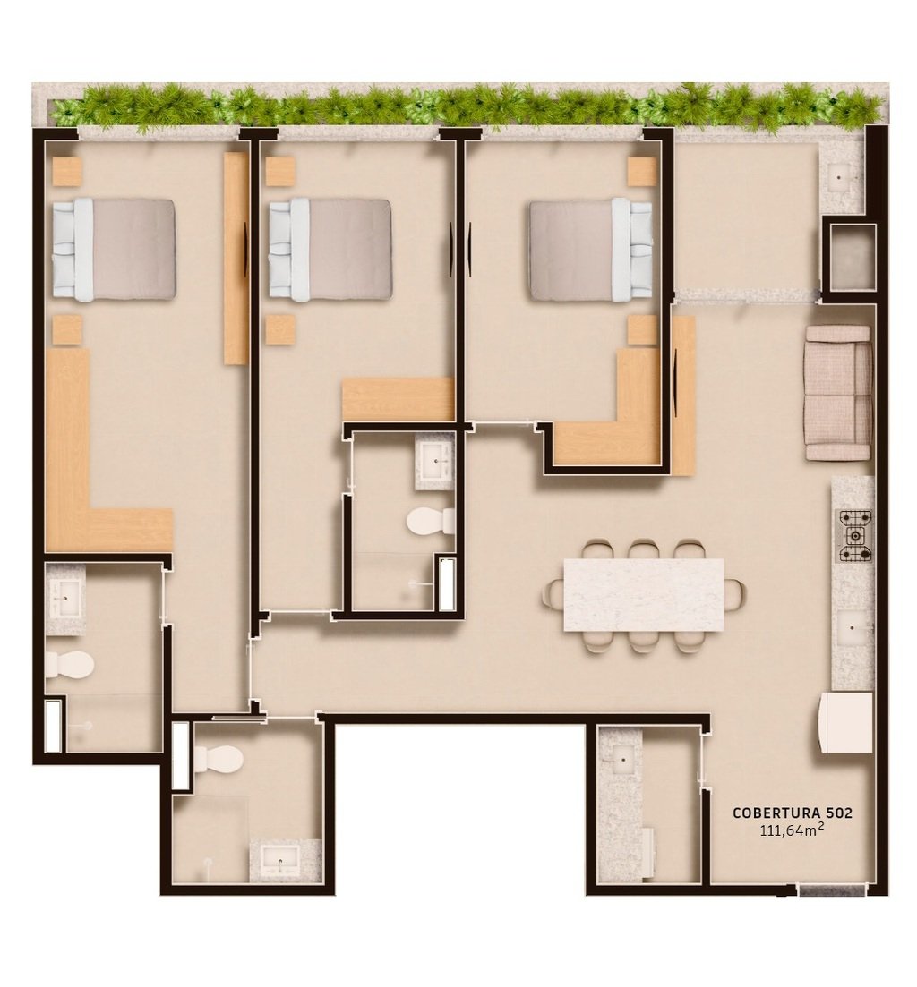 Planta 10 - 3 dorm 111,64m - cobertura horizontal