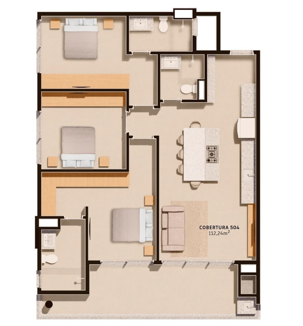 Planta 11 - 3 dorm 112,24m - cobertura horizontal