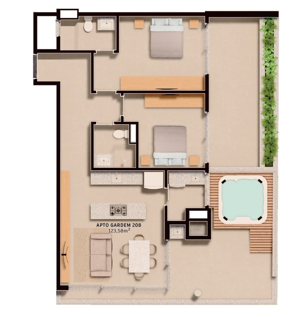 Planta 05 - 2 dorm 123,58m - garden