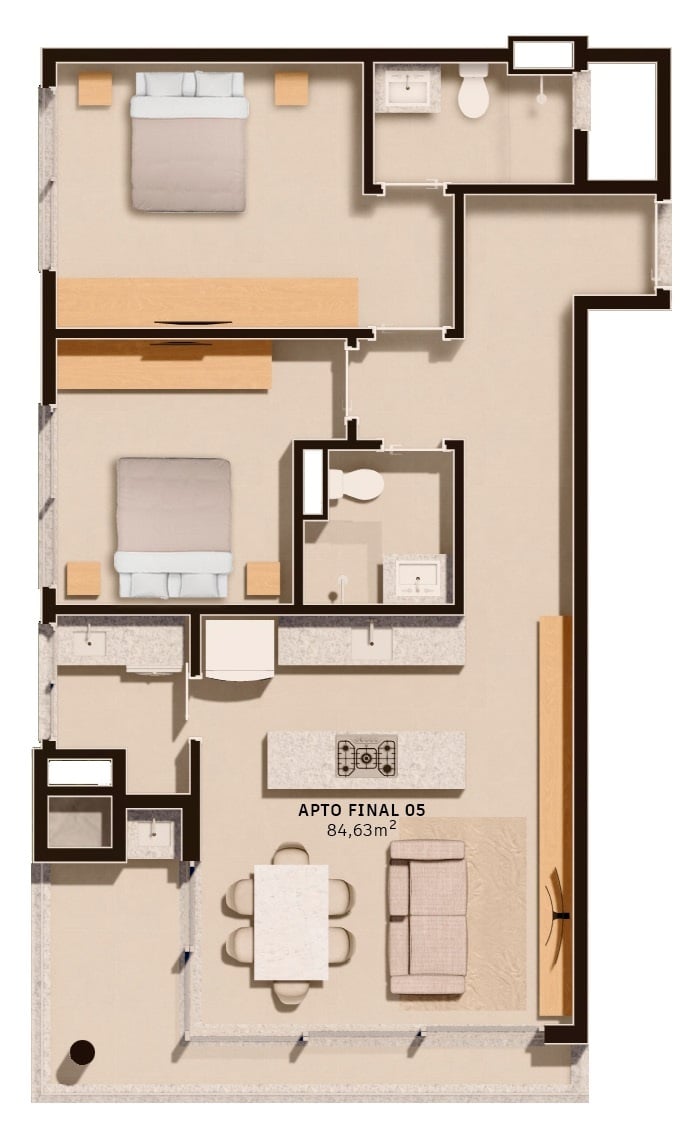 Planta 03 - 2 dorm 84,63m