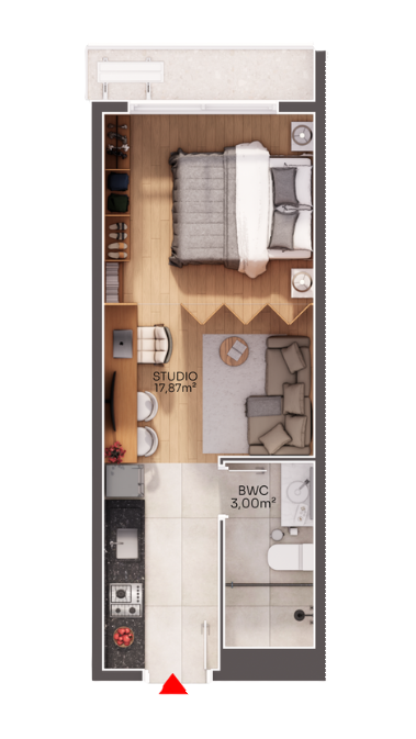 Planta 01 - 1 dorm 23m - studio