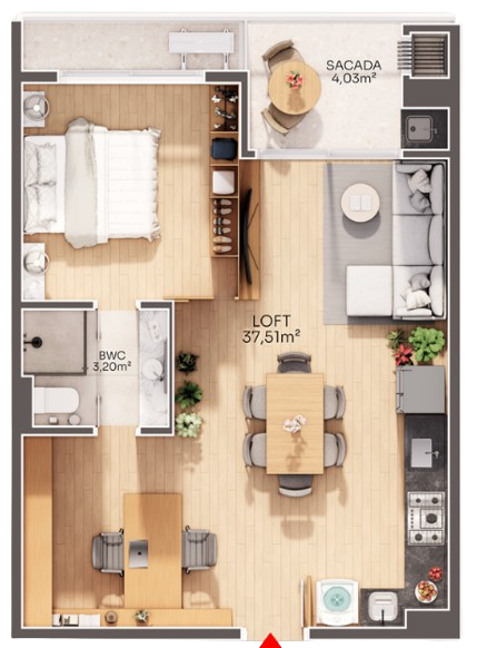 Planta 03 - 1 dorm 50m