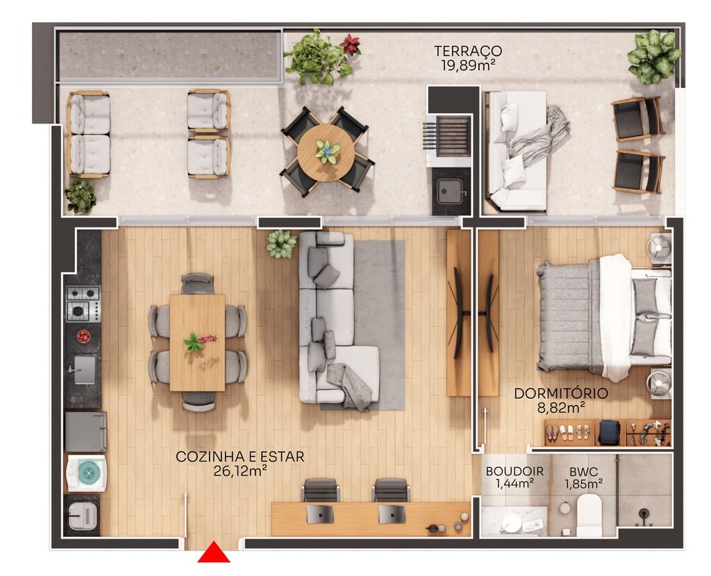Planta 04 - 1 dorm 65,66m - cobertura horizontal