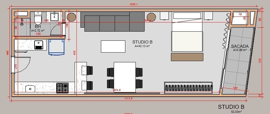 Planta 08 - 1 dorm 52m - studio