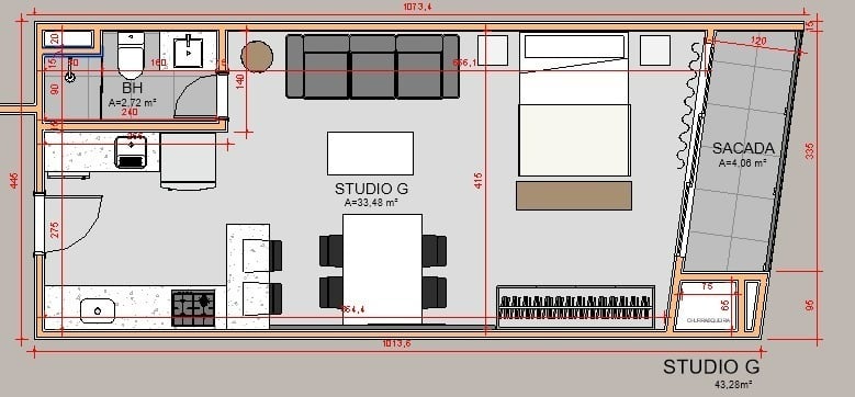 Planta 02 - 1 dorm 43,28m - studio