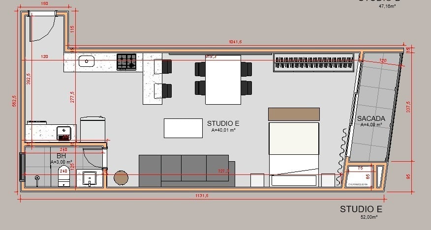 Planta 07 - 1 dorm 52m - studio