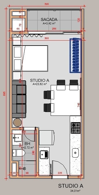Planta 01 - 1 dorm 34,09m - studio