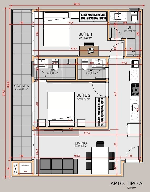 Planta 10 - 2 dorm 72,91m