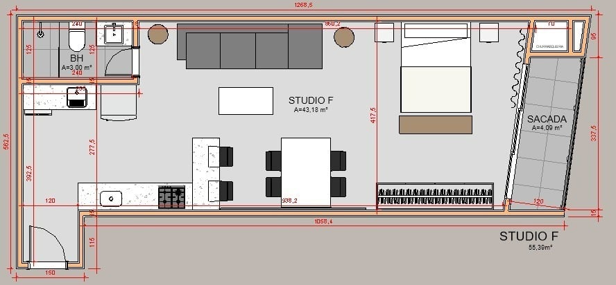 Planta 09 - 1 dorm 55,39m - studio