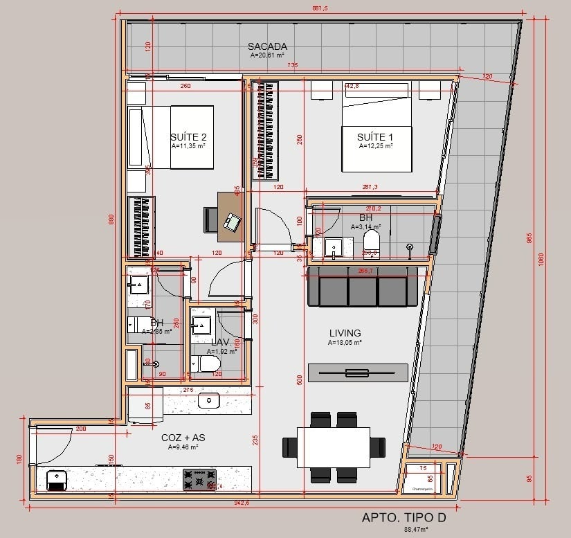 Planta 12 - 2 dorm 88,47m