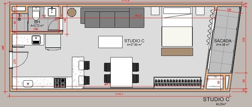 Planta 05 - 1 dorm 49,25m - studio