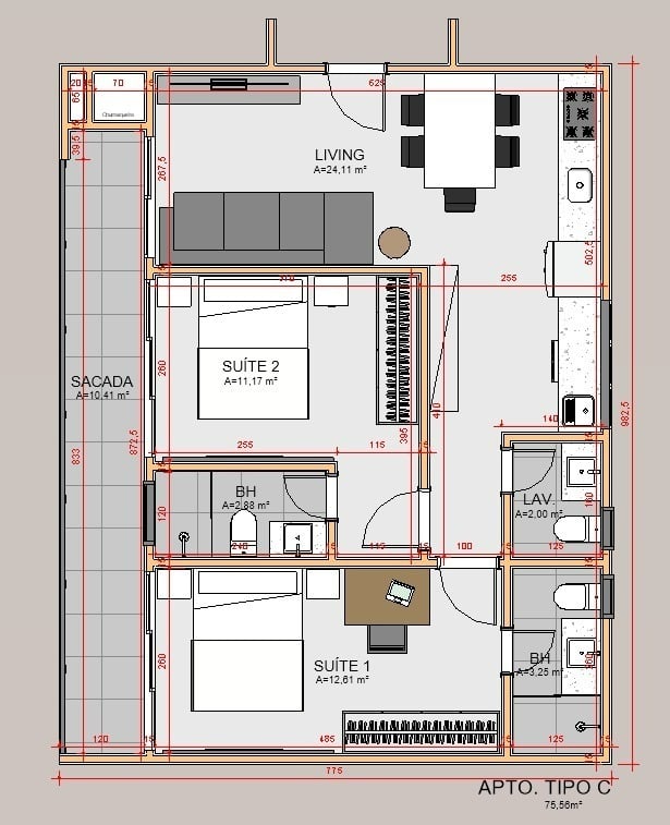 Planta 11 - 2 dorm 75,56m