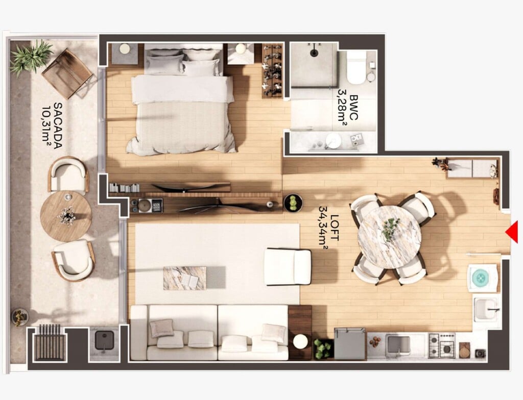 Planta 02 - 1 dorm 53,96m - loft