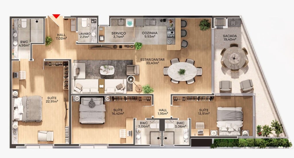 Planta 06 - 3 dorm 159,11m