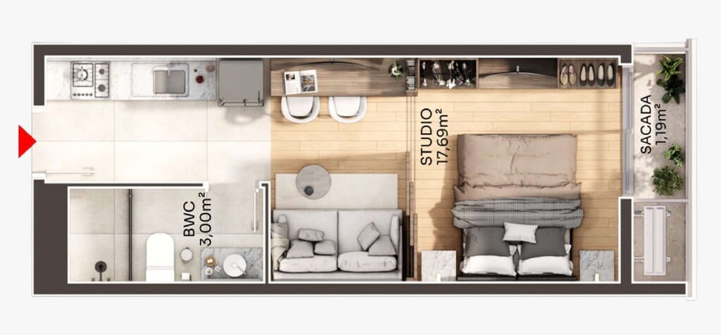 Planta 01 - 1 dorm 25,08m - studio