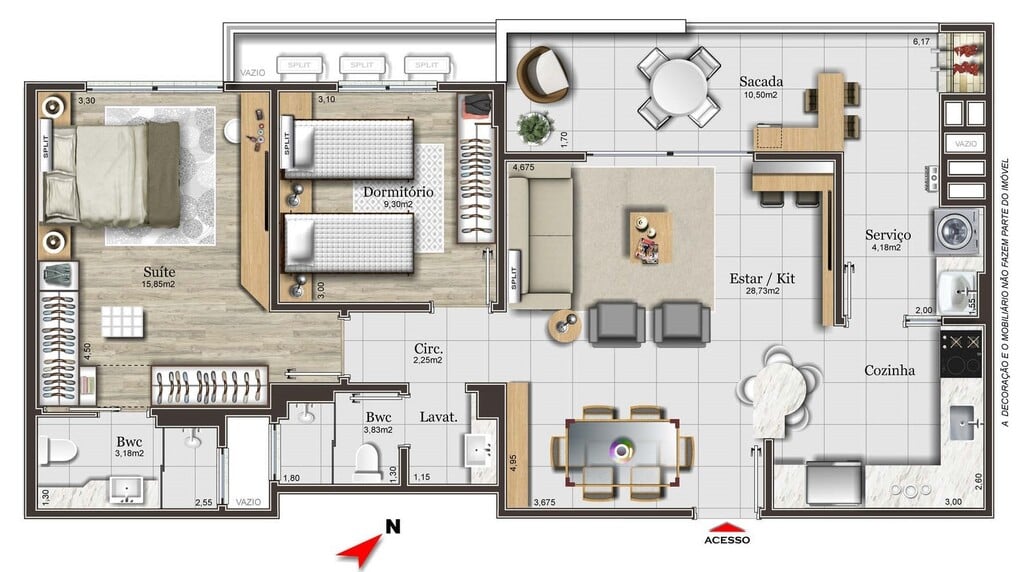 Planta 02 - 2 dorm 89 43m