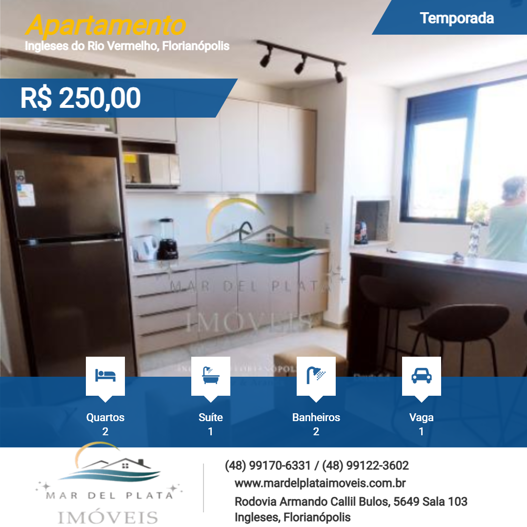Apartamento para Temporada, em Florianópolis, bairro Ingleses do Rio Vermelho, 2 dormitórios, 2 banheiros, 1 suíte, 1 vaga