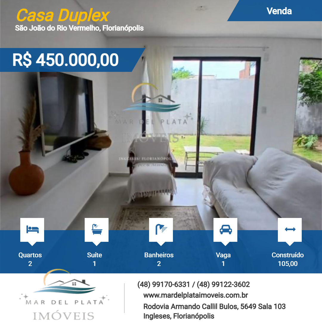 Casa Duplex para Venda, em Florianópolis, bairro São João do Rio Vermelho, 2 dormitórios, 2 banheiros, 1 suíte, 1 vaga