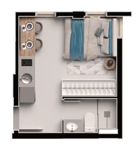 Planta 01 - 1 dorm 15m - studio