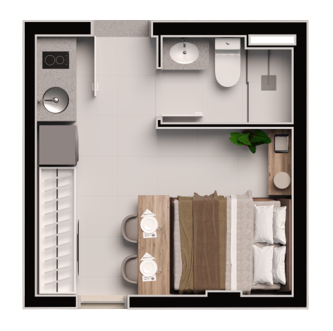 Planta 03 - 1 dorm 23m - studio