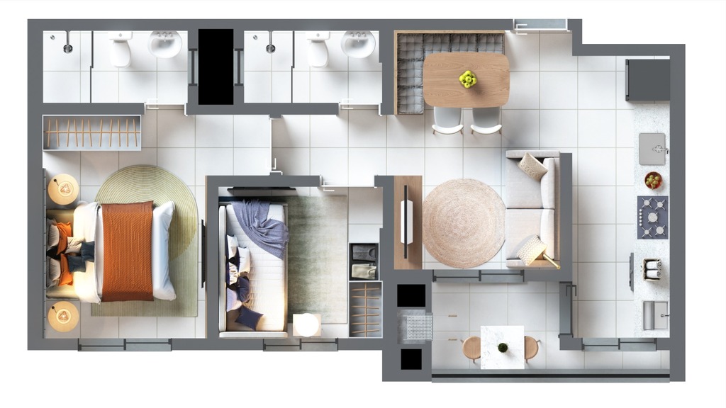 Planta 02 - 2 dorm 55,20m