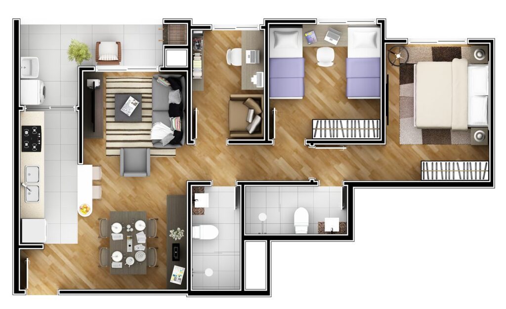 Planta 01 - 2 dorm 68,79m