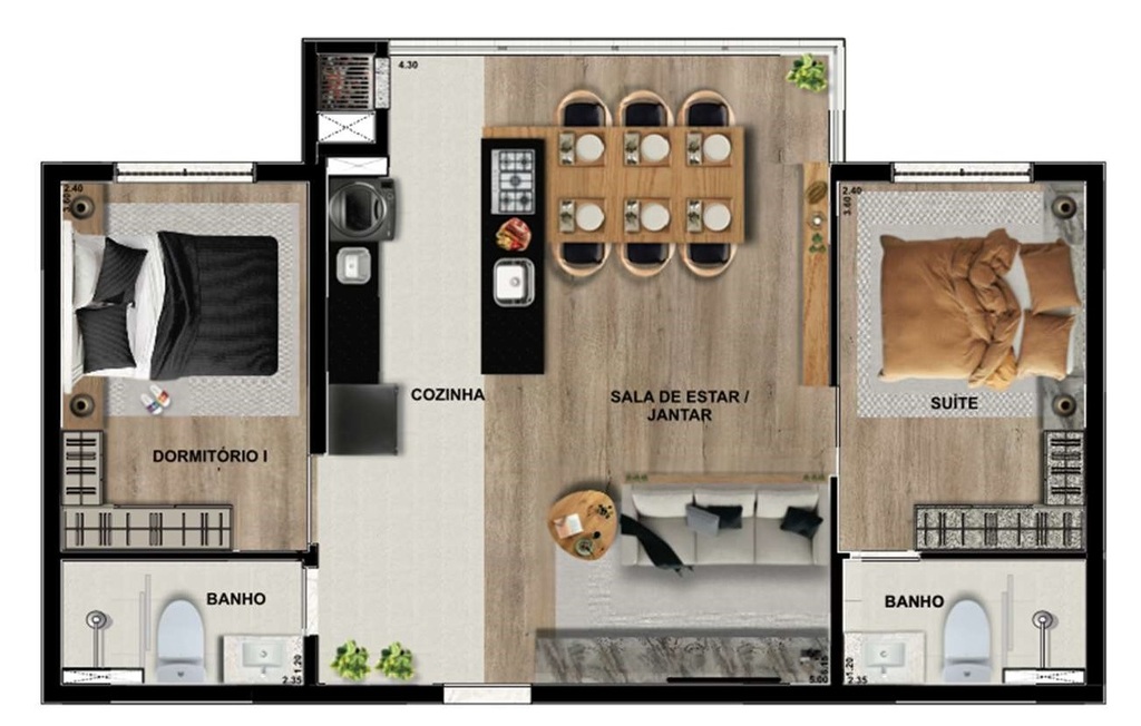 Planta 07 - 2 dorm 59 66m