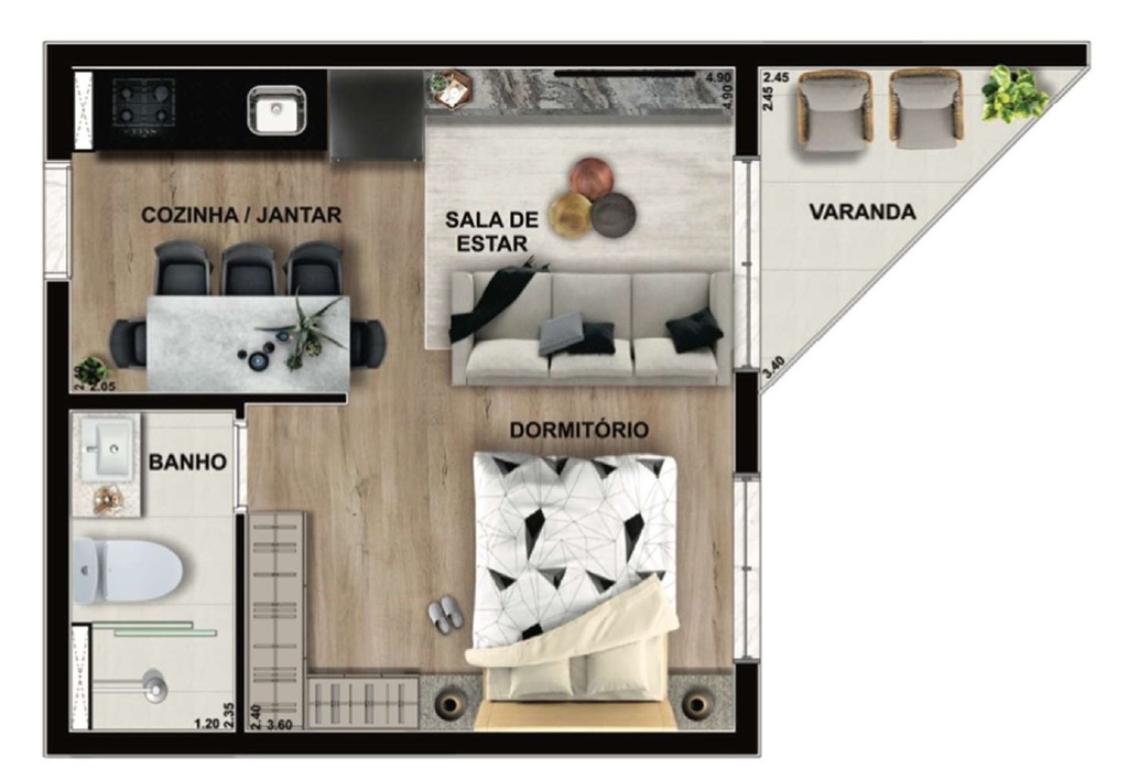 Planta 03 - 1 dorm 30 71m - studio