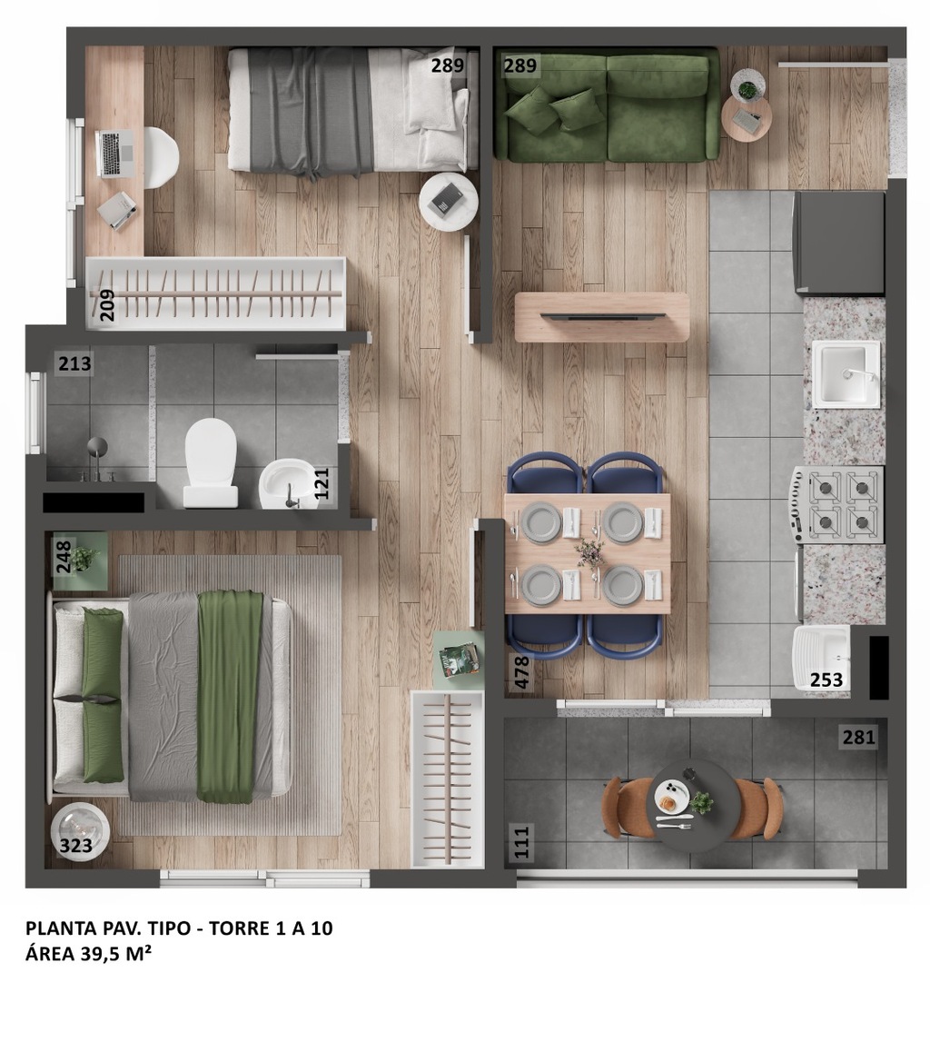 Planta 02 - 2 dorm 39,50m