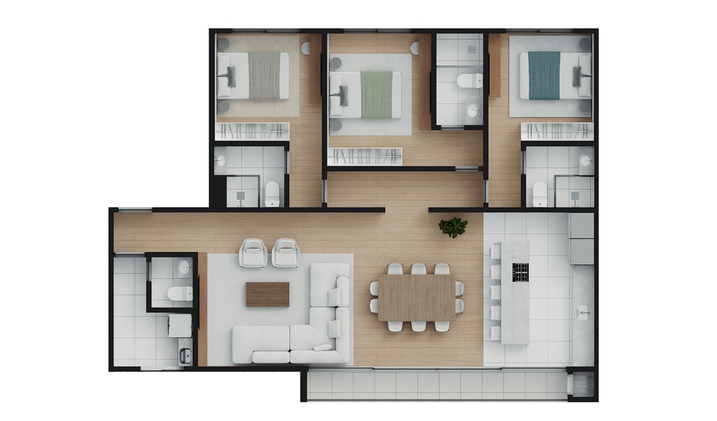 Planta 01 - 3 dorm 122,97m