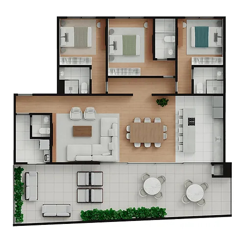Planta 03 - 3 dorm 165,63m - garden
