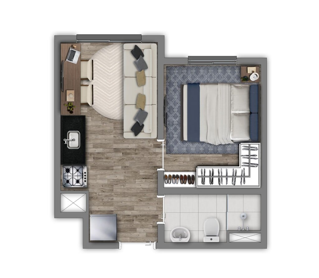 Planta 01 - 1 dorm 24 42m