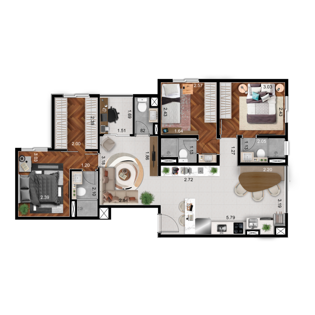 Planta 04 - 3 dorm 77m - juncao - (33m 44m)