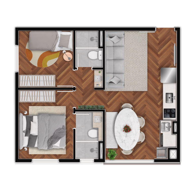 Planta 02 - 2 dorm 44m - com - suite