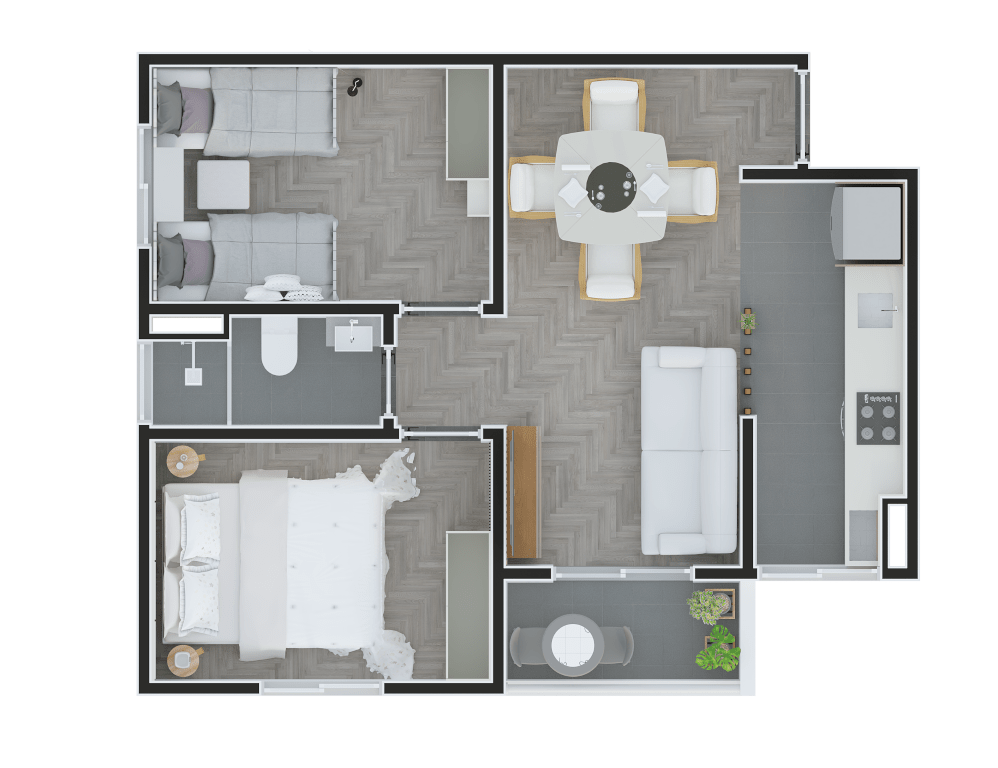 Planta 01 - 2 dorm 46m