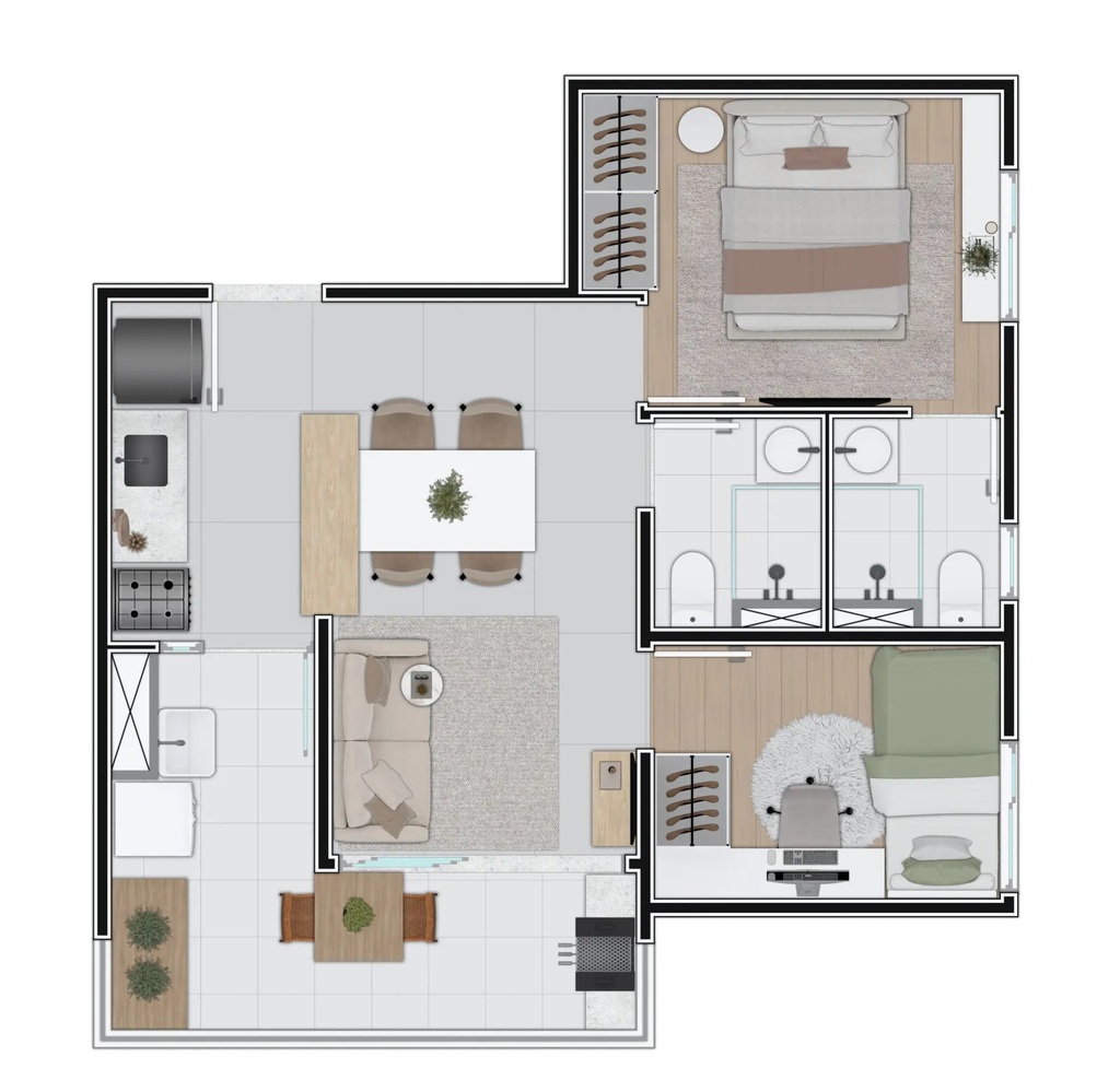Planta 04 - 2 dorm 46,46m
