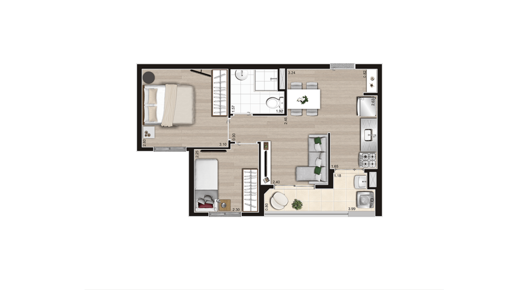 Planta 02 - 2 dorm 43 44m