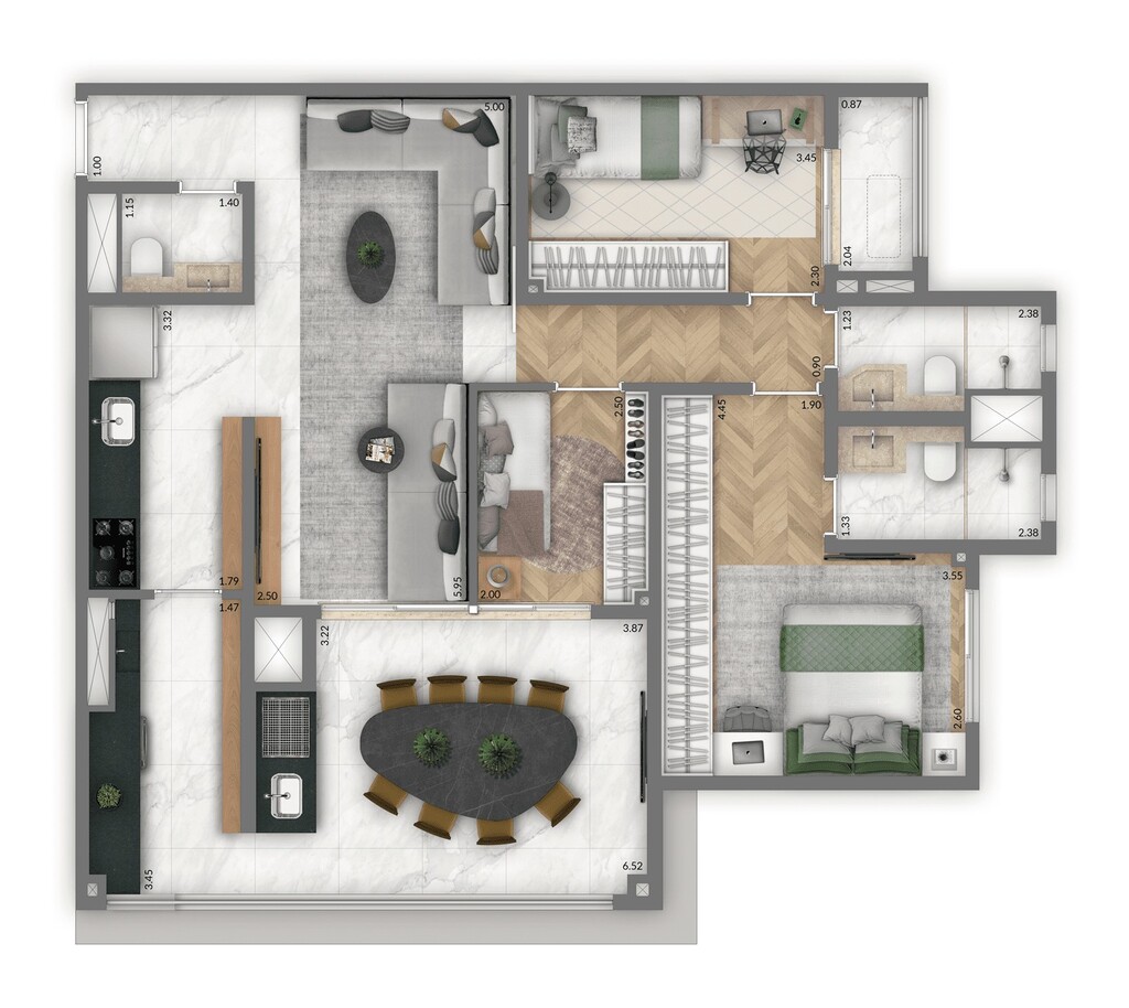 Planta 02 - 3 dorm 95m