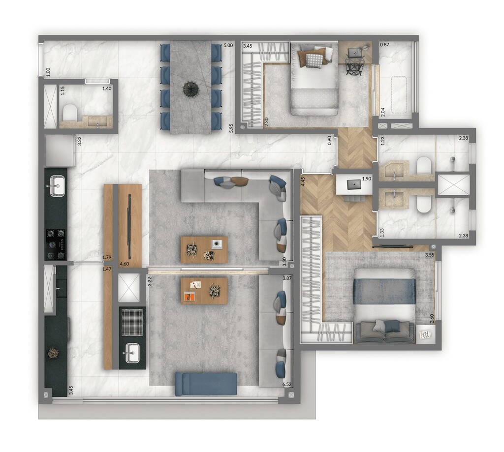 Planta 03 - 2 dorm 95m - opo